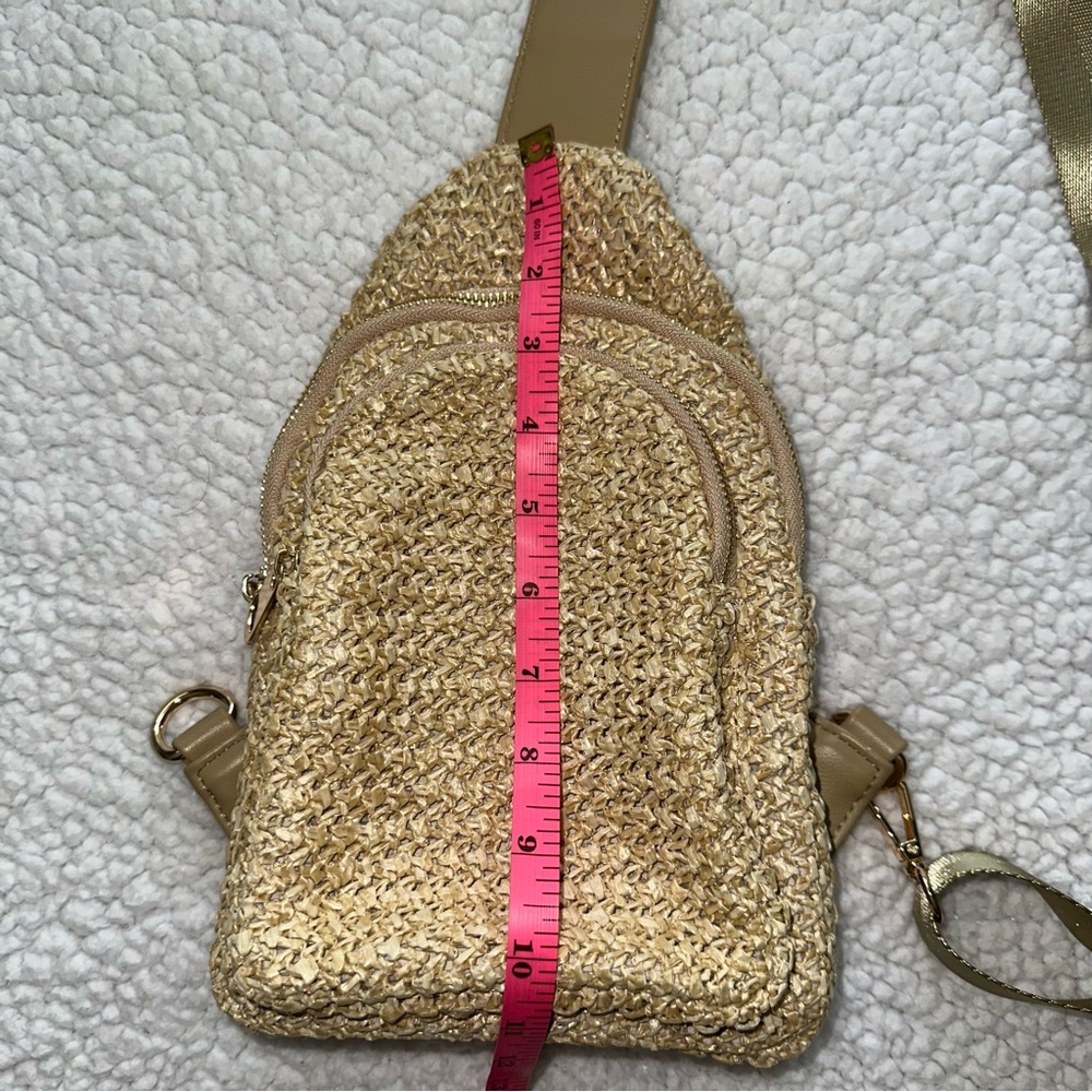Urban Expressions straw woven crossbody sling bag adjustable strap zippers gold - Picture 12 of 15